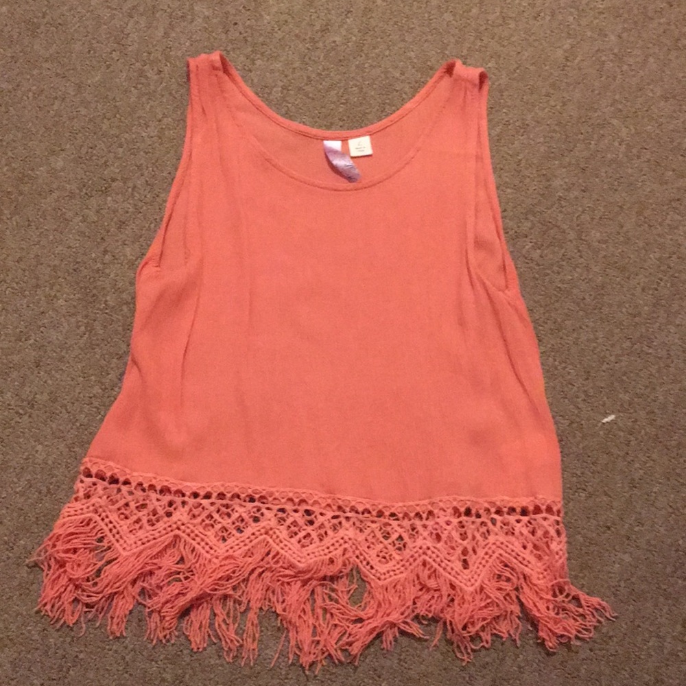 Coral Fringe Tank Top